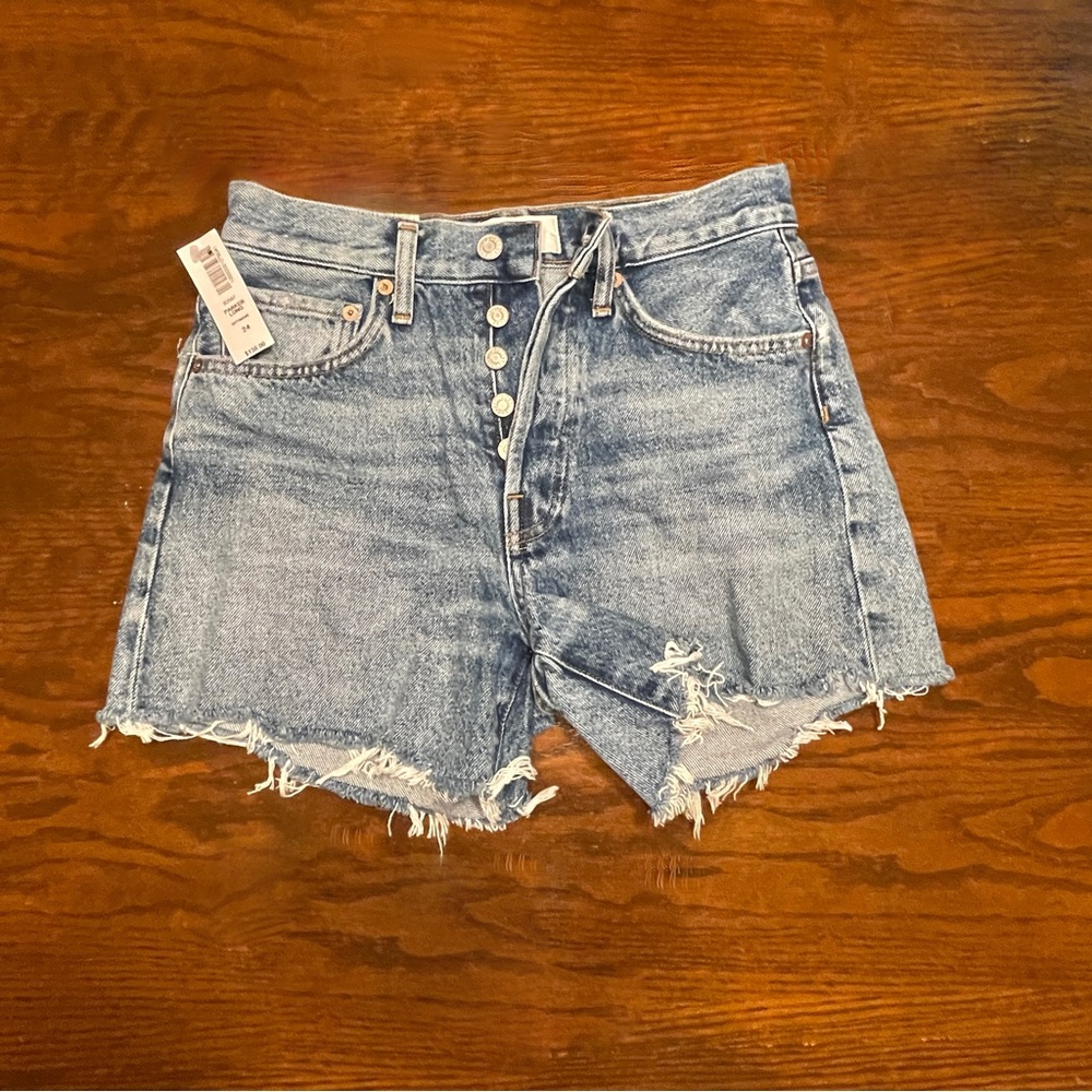 NWT Agolde Parker long vintage loose shorts in Skywave 24w